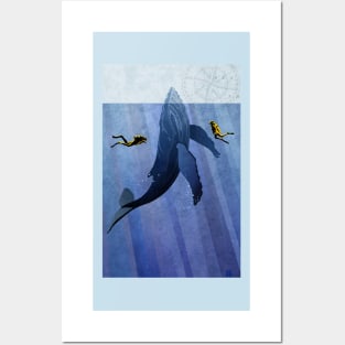 Whale Scuba divers Posters and Art